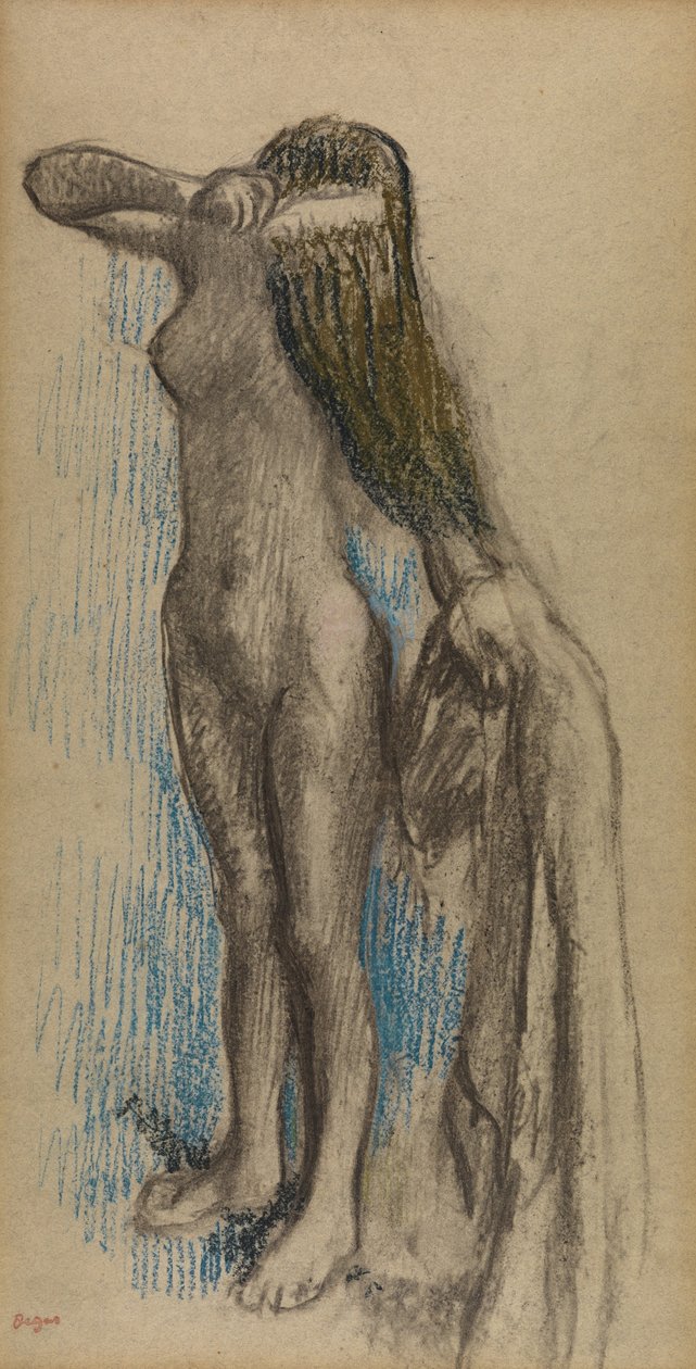 Kvinde, der laver hår, ca. 1887-90 (kul og blyant på papir) af Edgar Degas
