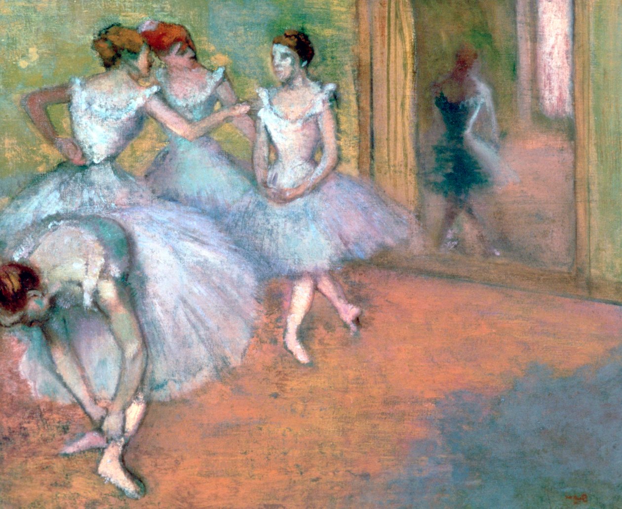 Fire dansere i foyeren, slutningen af det 19.-begyndelsen af det 20. århundrede af Edgar Degas