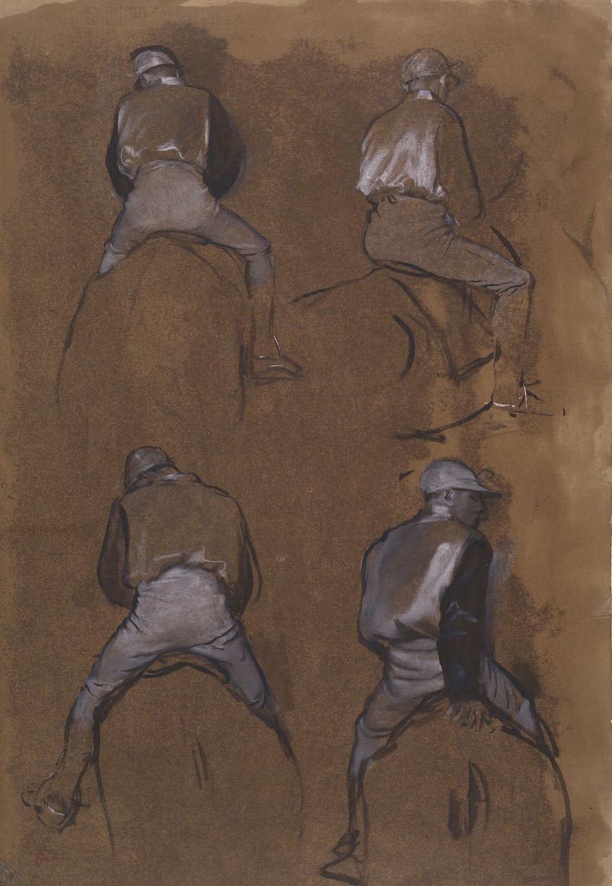 Fire studier af en jockey af Edgar Degas