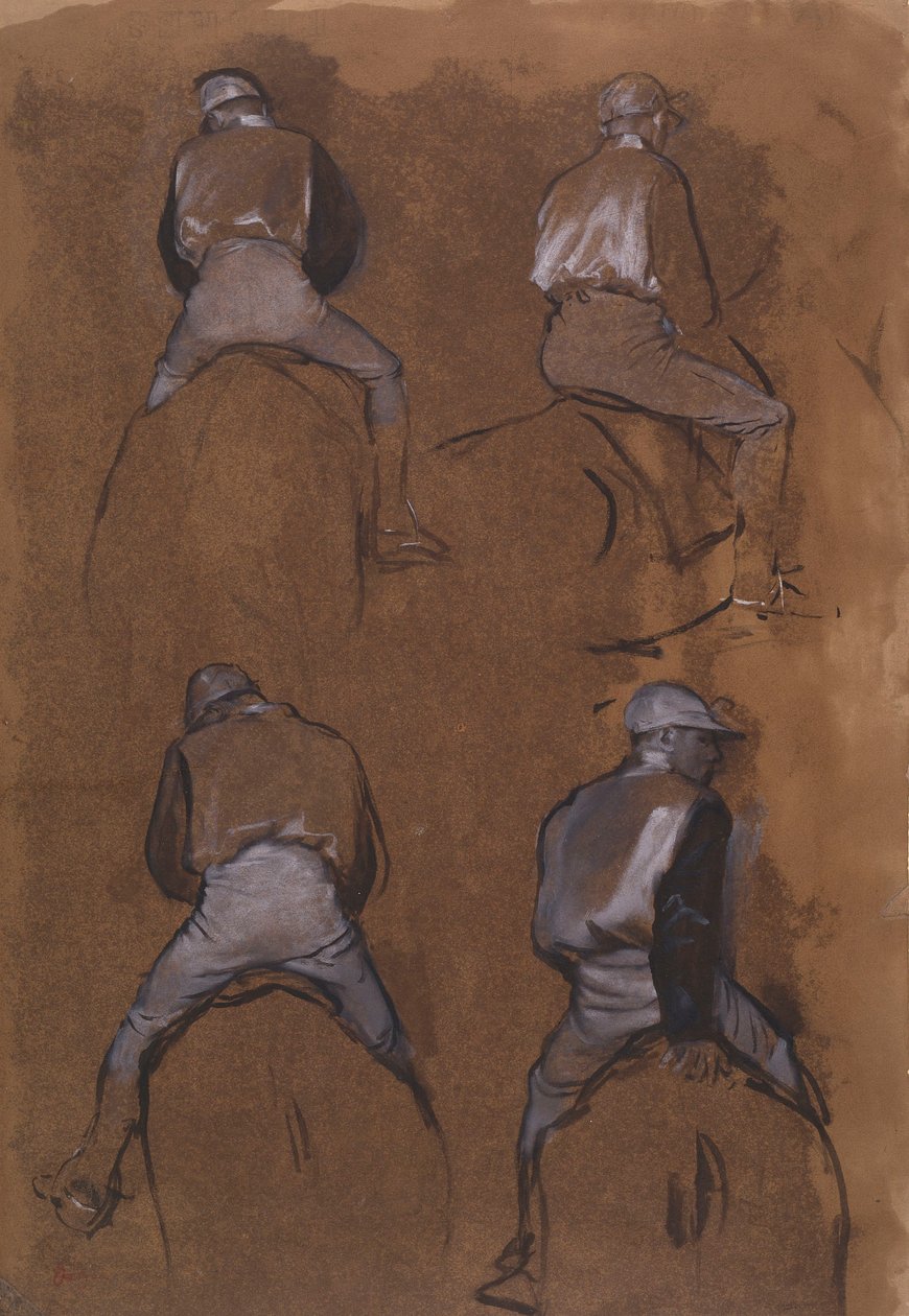 Fire studier af en jockey af Edgar Degas