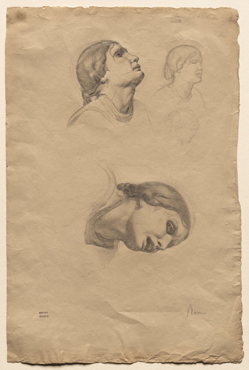 Fire undersøgelser af en ung italiensk kvindes hoved, 1856. af Edgar Degas