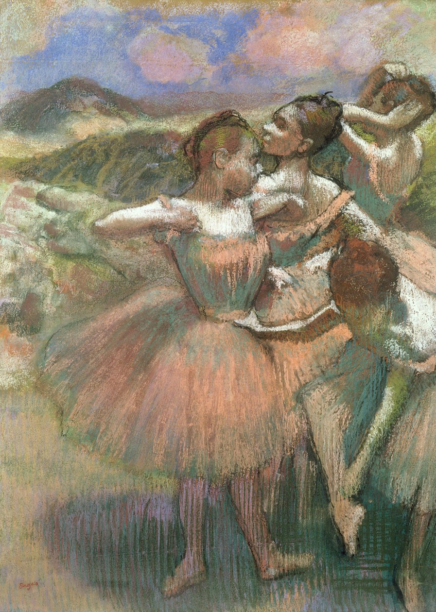 Fire dansere på scenen (pastel) af Edgar Degas