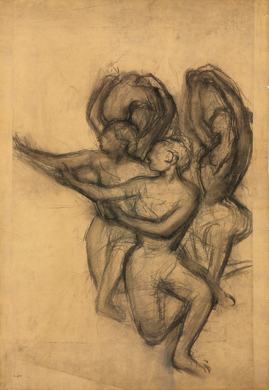 Gruppe af dansere, ca. 1895-1900 (kul på sammenføjet papir lagt om bord) af Edgar Degas