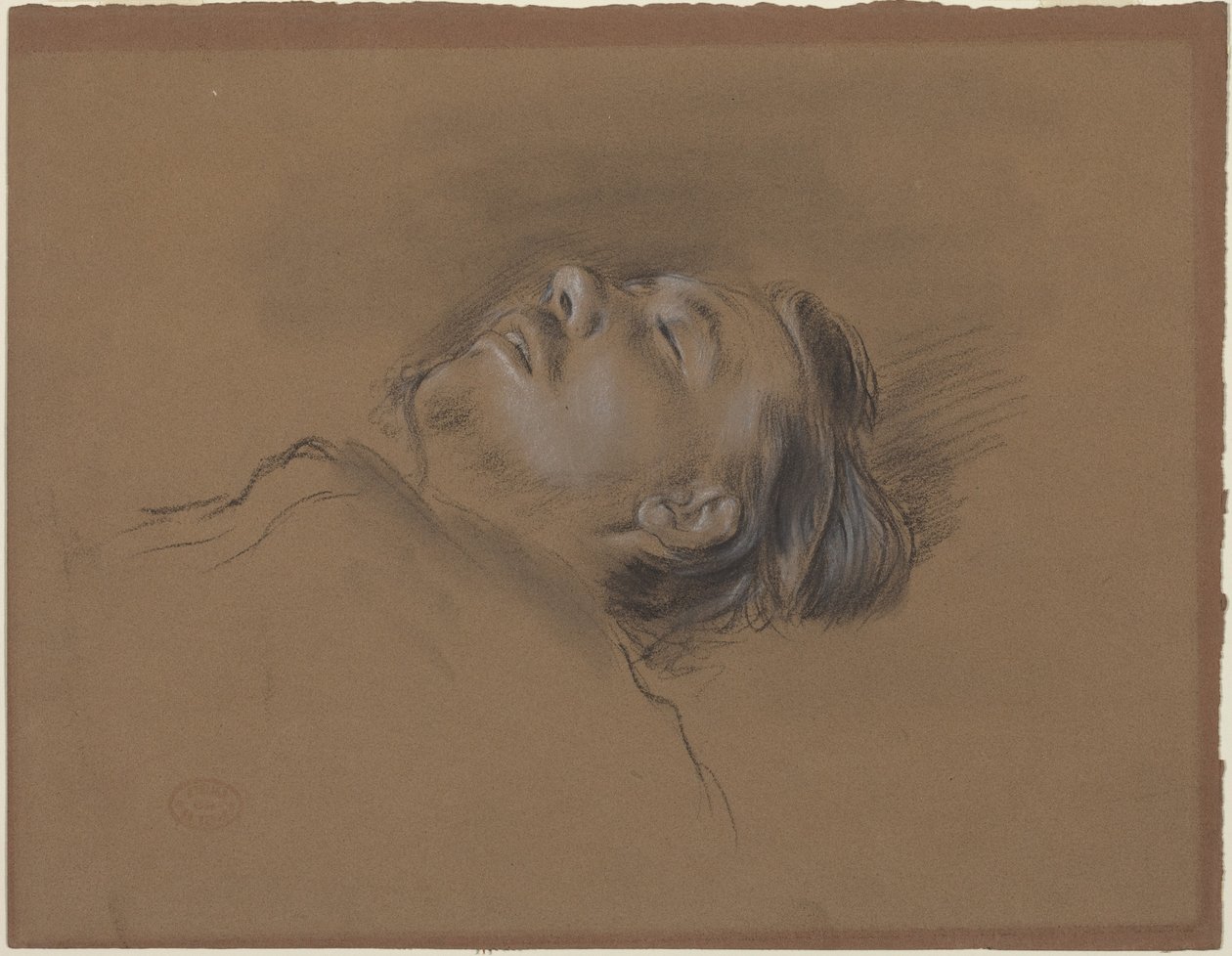 Hovedet af den faldne jockey (studie til »Scene fra forhindringsløbet: Den faldne jockey«) af Edgar Degas