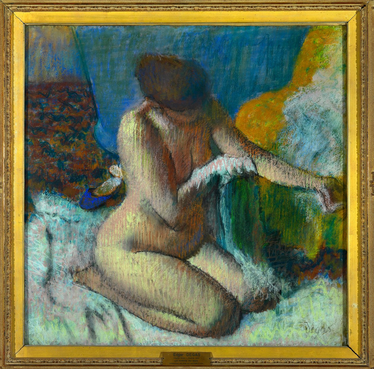 Forlader badet Pastelmaleri af Edgar Degas (1834-1917) Dim 0,89 x 1,16 m Paris Louvre museum Obligatorisk omtale: Donation Helene og Victor Lyon af Edgar Degas