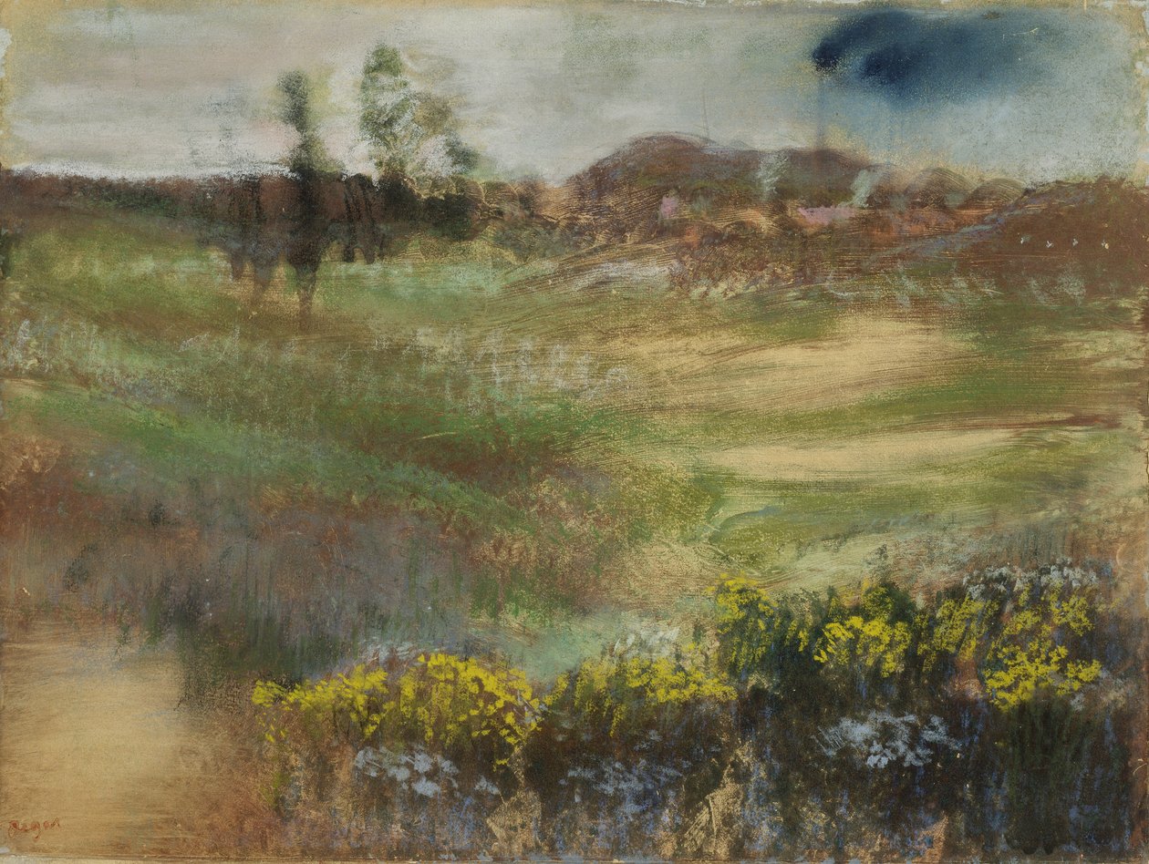 Landskab med skorstene, ca. 1890 af Edgar Degas