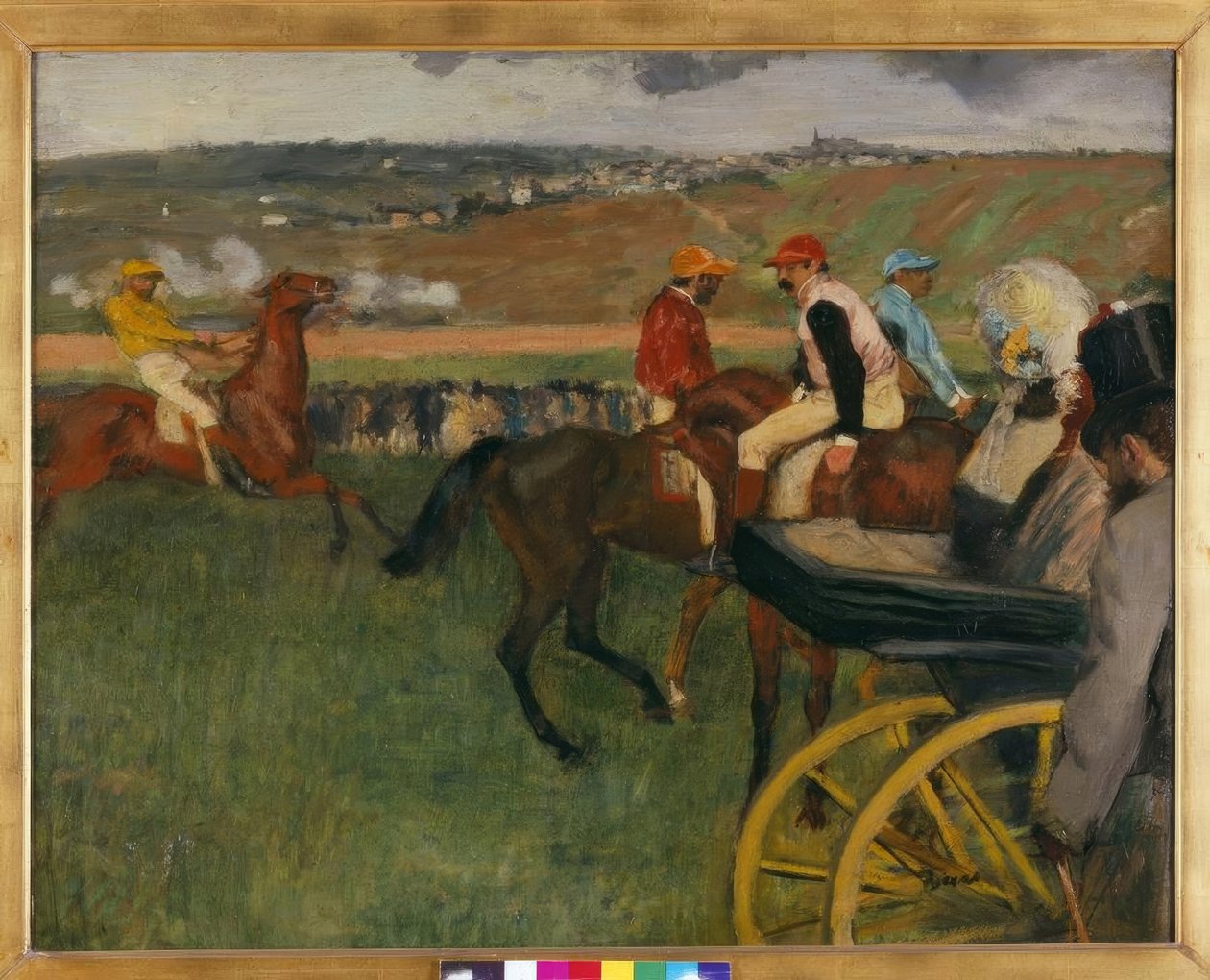 Væddeløbsbanen. Amatørjockeys ved en bil af Edgar Degas