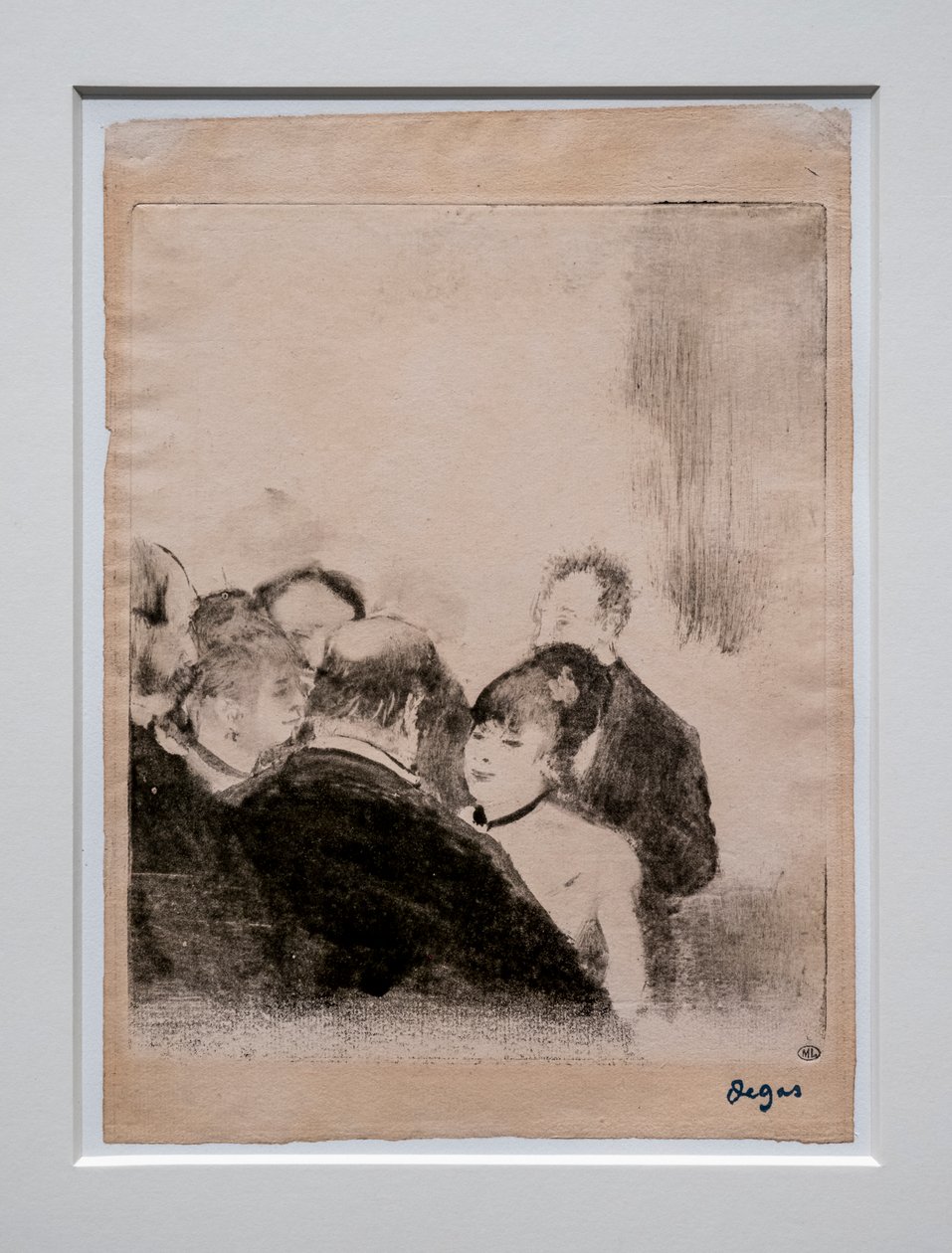 Lille kardinal taler til deres beundrere. Omkring 1876-1877. Monotype har sort blæk. af Edgar Degas
