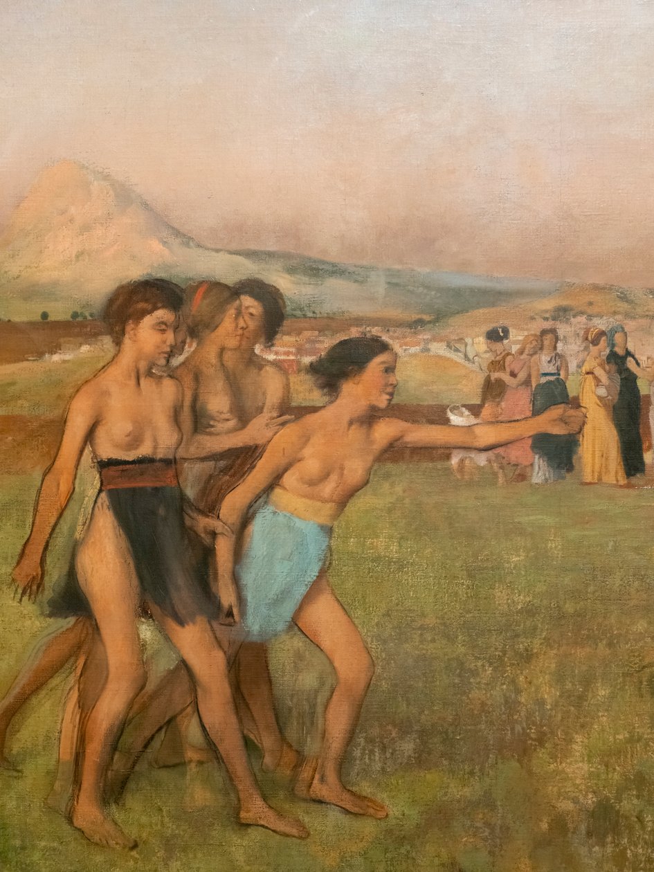 Små spartanske piger provokerer drenge (detaljer). Omkring 1860-1862, genoptaget før 1880. Olie på lærred af Edgar Degas