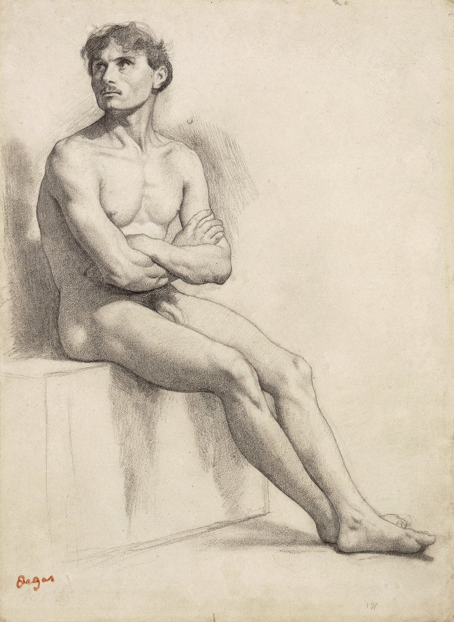 Man sidder, nøgenstudie, 1858 af Edgar Degas