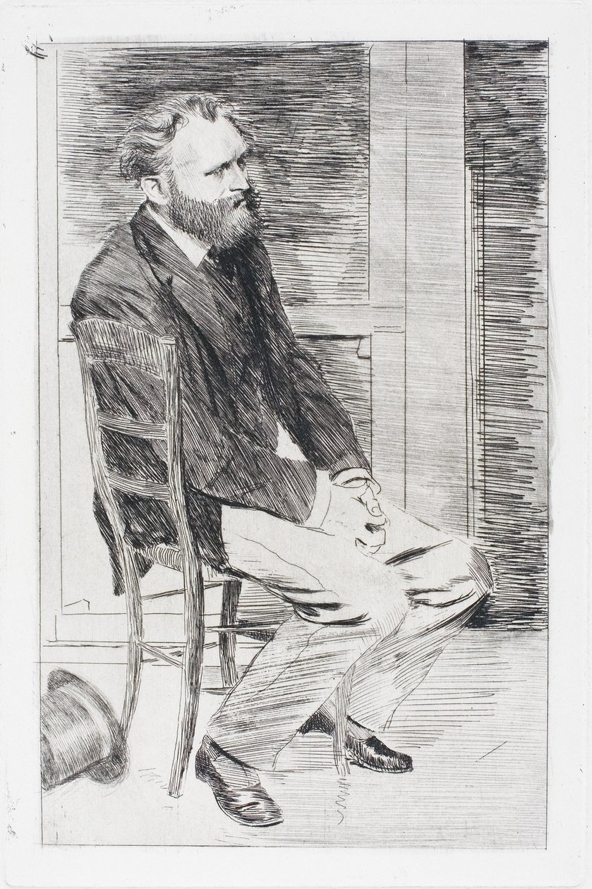 Manet siddende, vendt mod højre af Edgar Degas