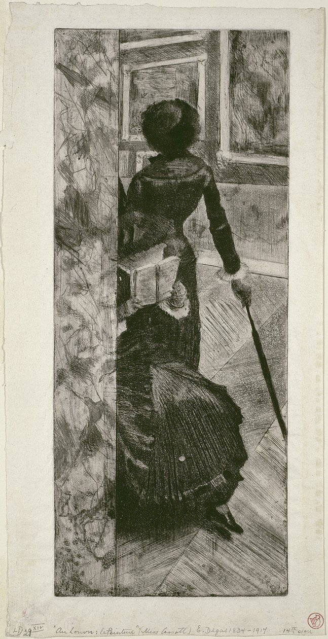 Mary Cassatt i Paintings Gallery på Louvre, 1879-80 af Edgar Degas