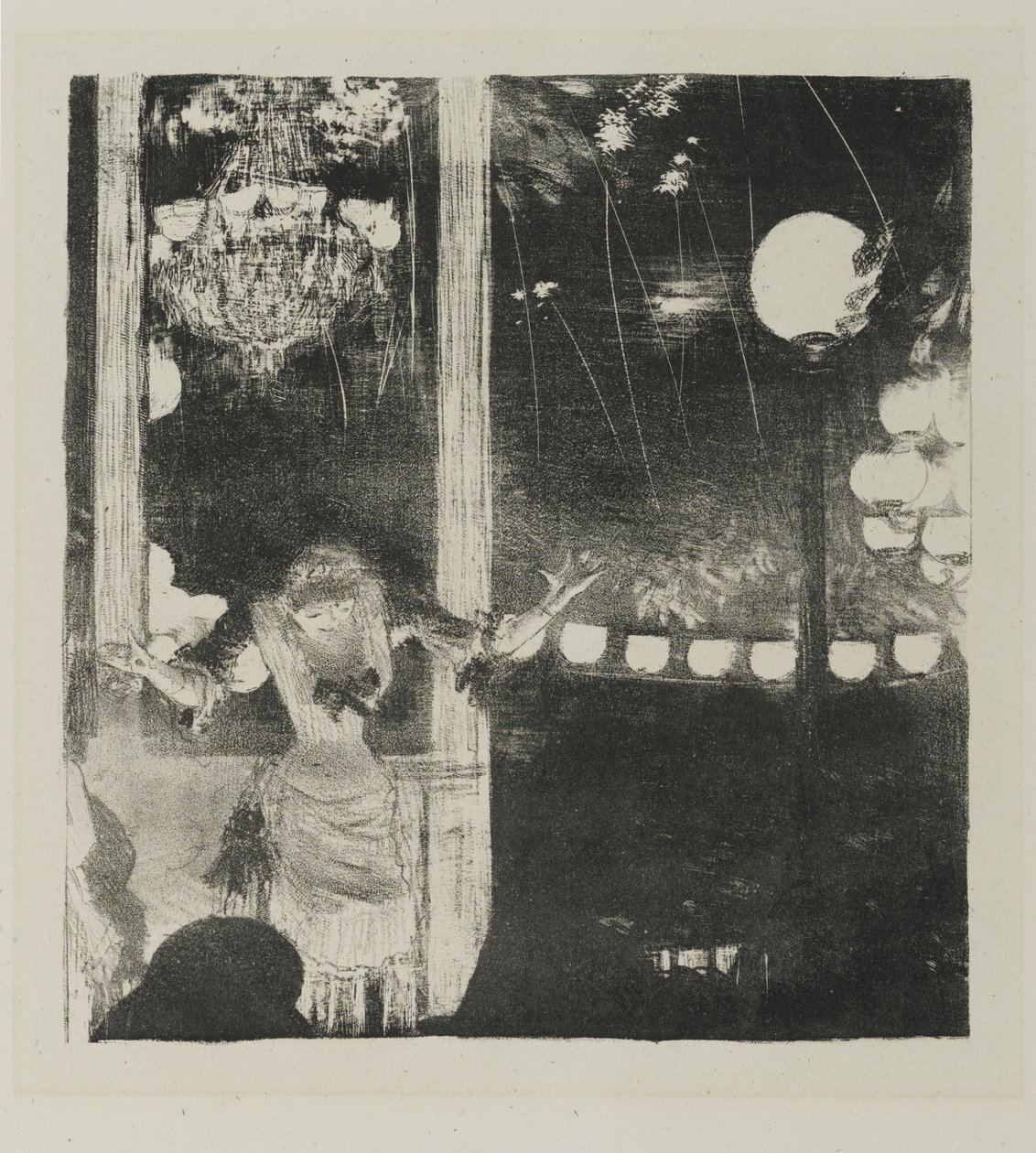 Mlle Becat på Cafe des Ambassadeurs, 1877-78 (litho på vævet papir) af Edgar Degas