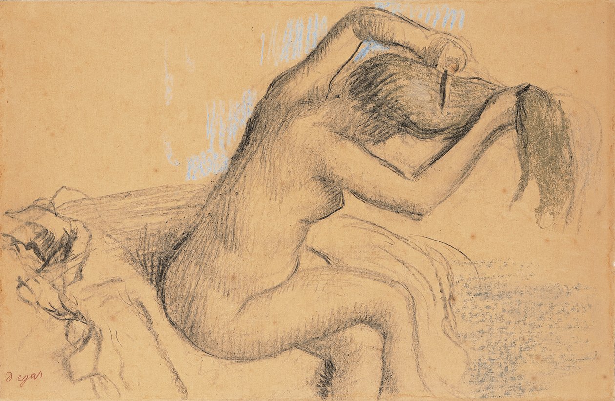 Nøgen kvinde styler sit hår; Nøgen kvinde kæmmer sit hår, ca. 1890-1895 af Edgar Degas