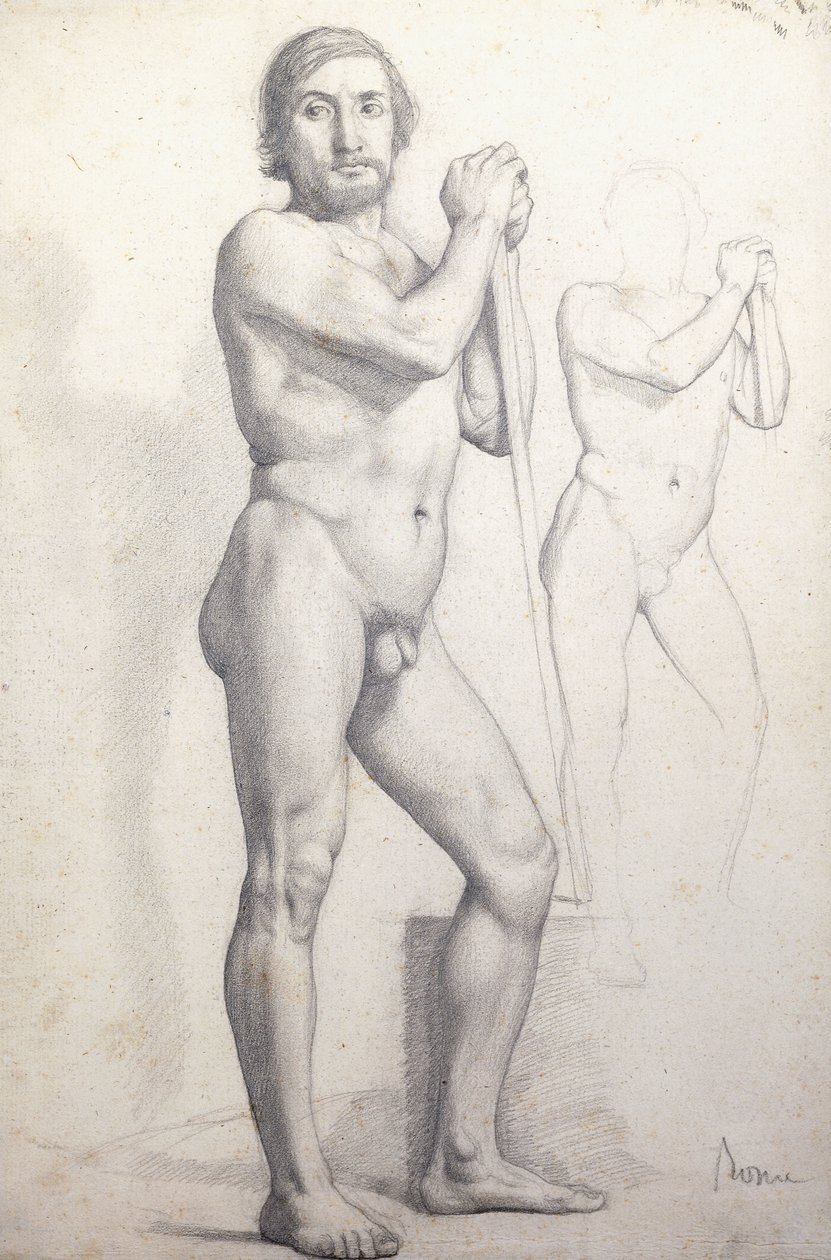 Nøgen mand Stående; Homme nu Debout, c.1856 af Edgar Degas