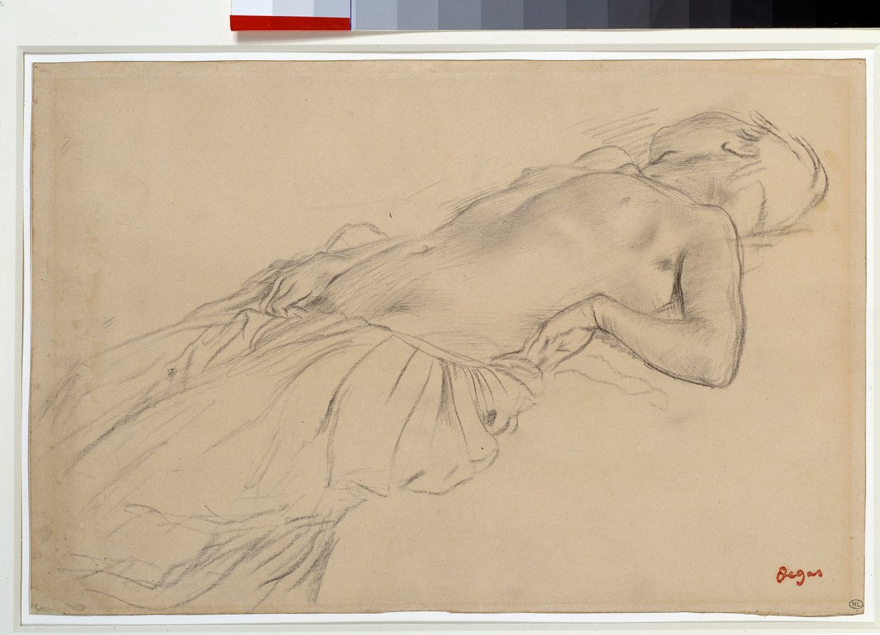Nøgen kvinde liggende på ryggen studerer til "Scene de guerre au Middle Ages"" Sort blyantstegning af Edgar Degas (1834-1917) Dim. 0,22 x 0,35 m Paris. Louvre-museet af Edgar Degas
