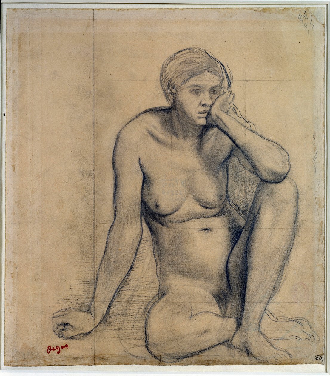 Nøgen kvinde siddende Studie til “Scene de guerre au middelalderen”” Tegning af Edgar Degas (1834-1917) Dim. 0,27 x 0,31 m Paris. Louvre-museet af Edgar Degas