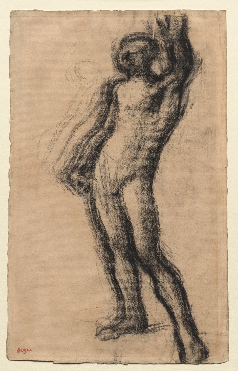Nøgen mand stående, med venstre hånd hævet, ca. 1900. af Edgar Degas