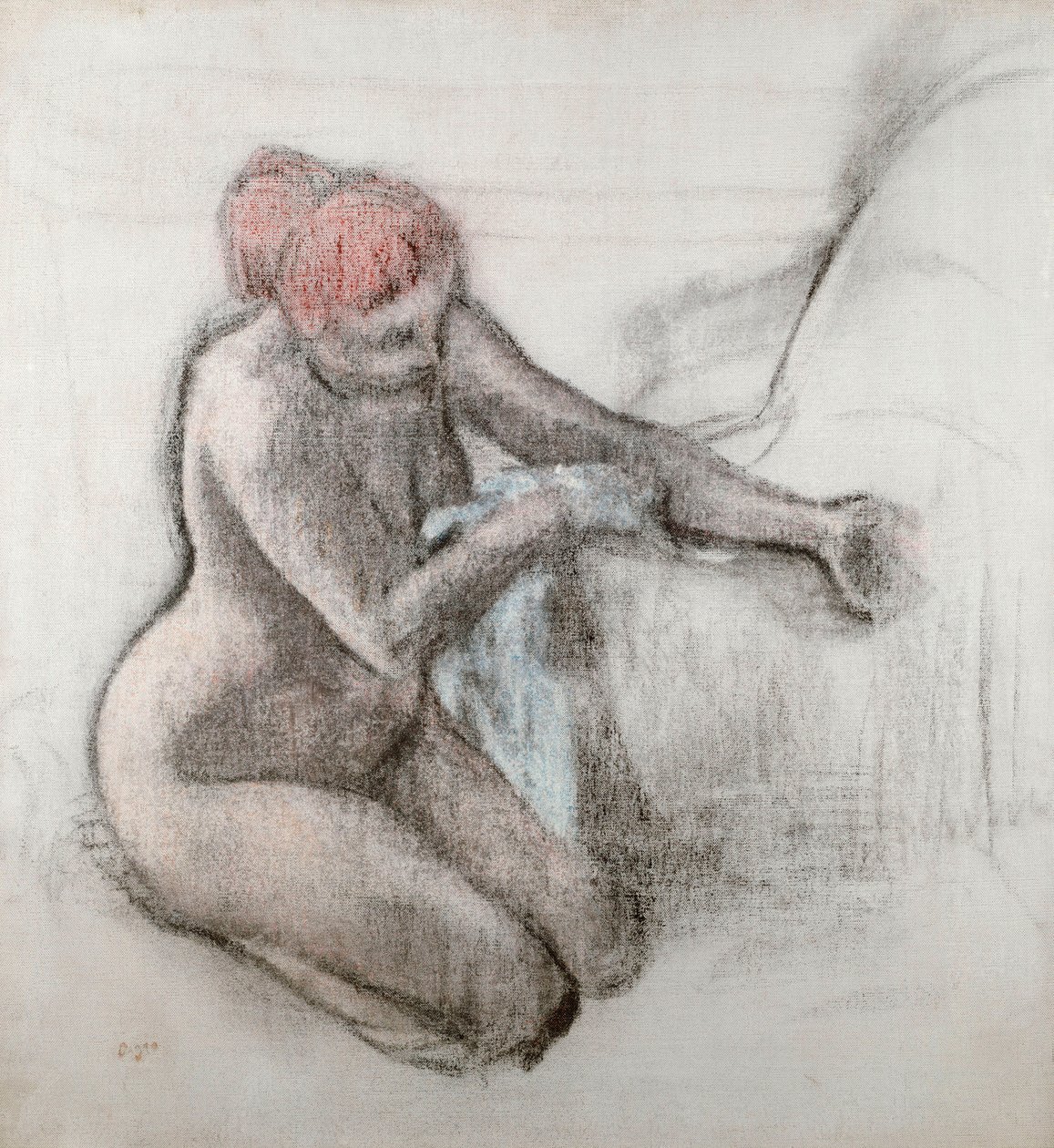 Nøgen kvinde tørrer sig efter badet, ca. 1898 af Edgar Degas
