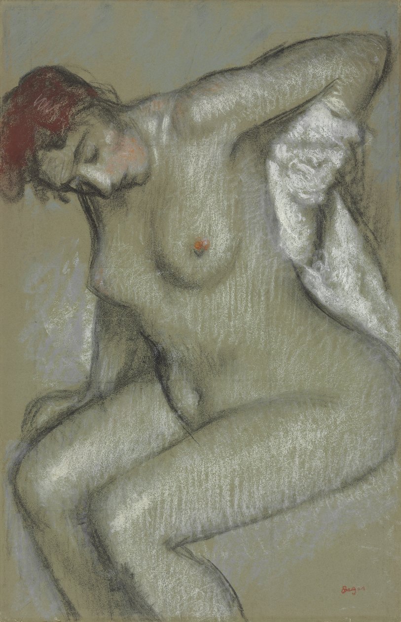 Nøgen kvinde tørrer sig selv; Nøgen kvinde tørrer sig selv, 1895 af Edgar Degas