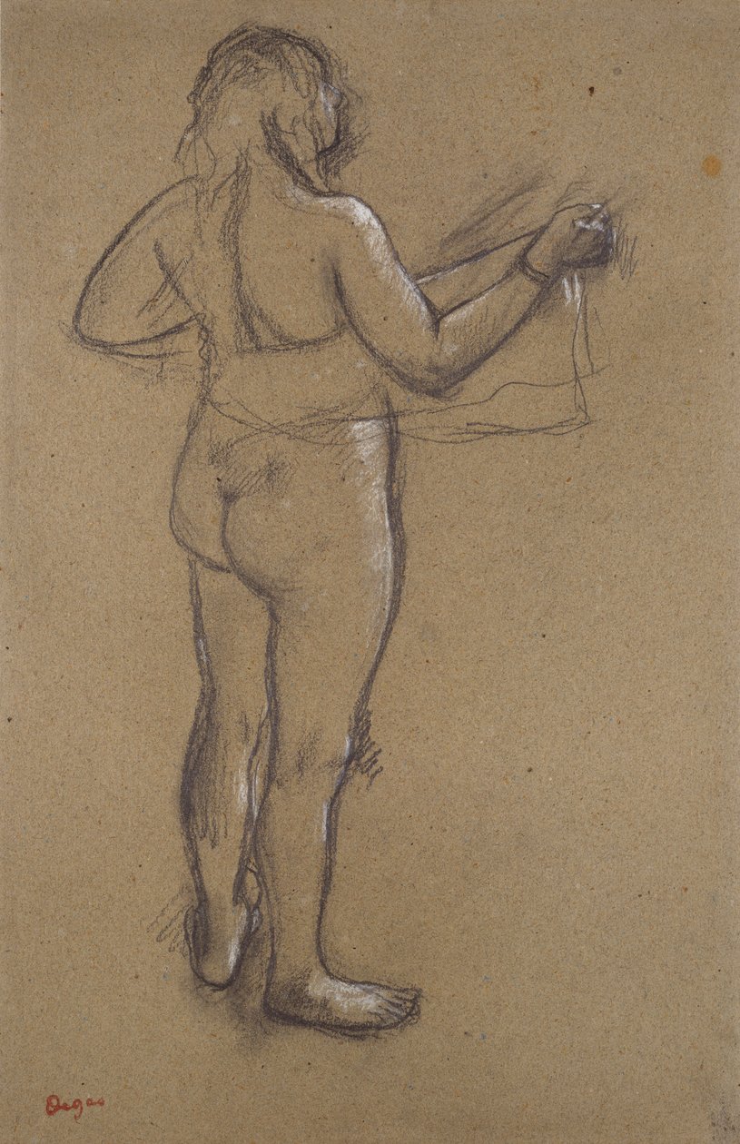 Nøgen kvinde, der tørrer sig med et håndklæde, set bagfra, slutningen af det 19. århundrede af Edgar Degas