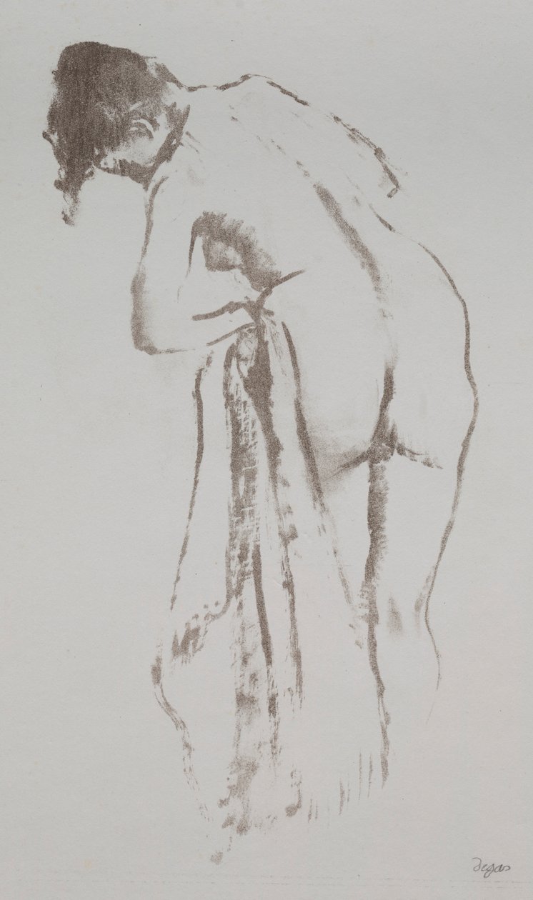 Nøgen kvinde med håndklæde, stående, 1891-92. af Edgar Degas