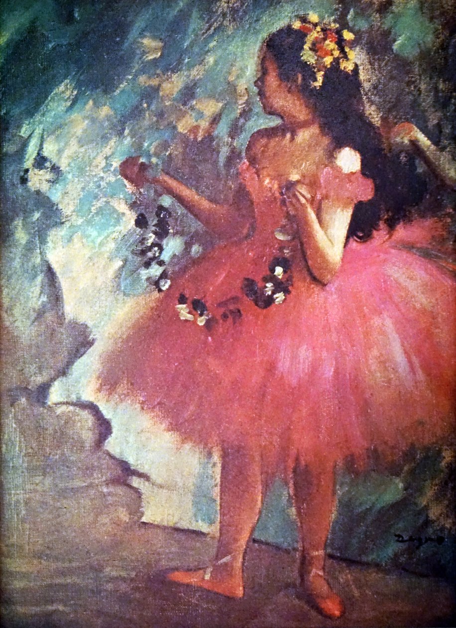 Maleri med titlen Dancer in a Rose Dress af Edgar Degas af Edgar Degas