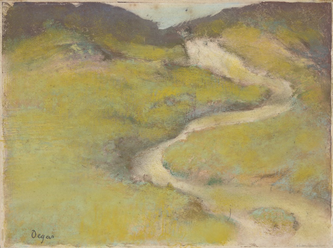Sti i en mark, 1890 (pastel over monotypi i oliefarver) af Edgar Degas