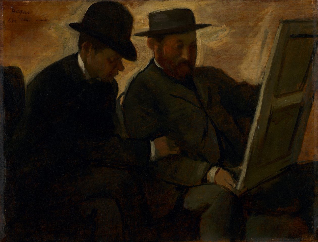 Paul Lafond og Alphonse Cherfils undersøger et maleri, ca. 1878-1880 af Edgar Degas