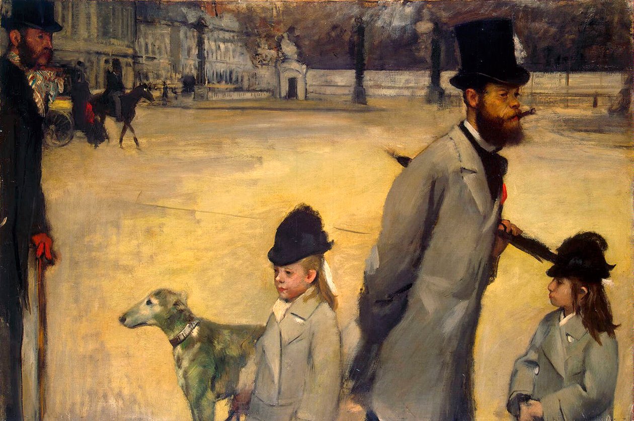Place de la Concorde, Viscount Lepic og hans døtre krydser Place de la Concorde, 1875. af Edgar Degas