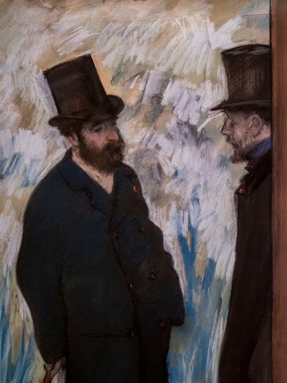 Portræt af venner, på scenen (detaljer) (også kendt som "Portræt af Ludovic Halevy og Albert Boulanger-hulen"). 1879. Pastel på papir. af Edgar Degas
