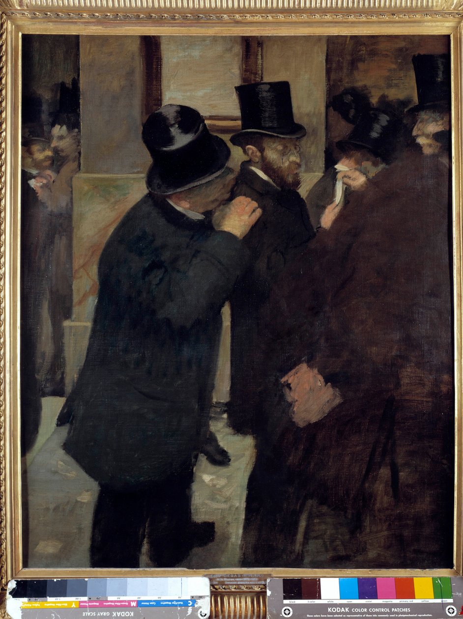 Portrætter på børsen eller "" A la Bourse": repræsentation af Ernest May (1845-1925), finansmand og samler. Maleri af Edgar Degas (1834-1917). 1878-1879. Mål: 1,00 x 0,82 m. Paris, Musee d