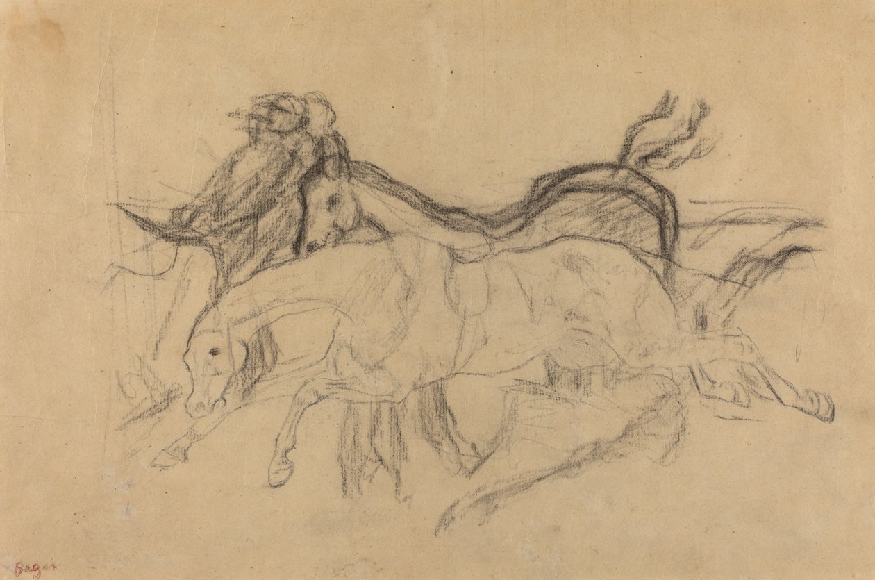 Væddeløbsheste (studie til "Scene from the Steeplechase: The Fallen Jockey") af Edgar Degas