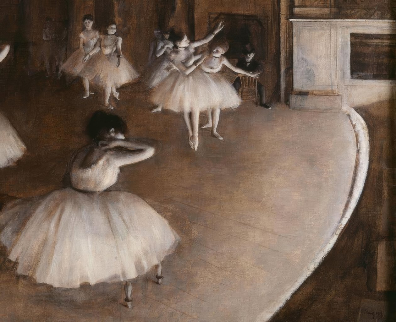 Indstudering af en ballet på scenen af Edgar Degas