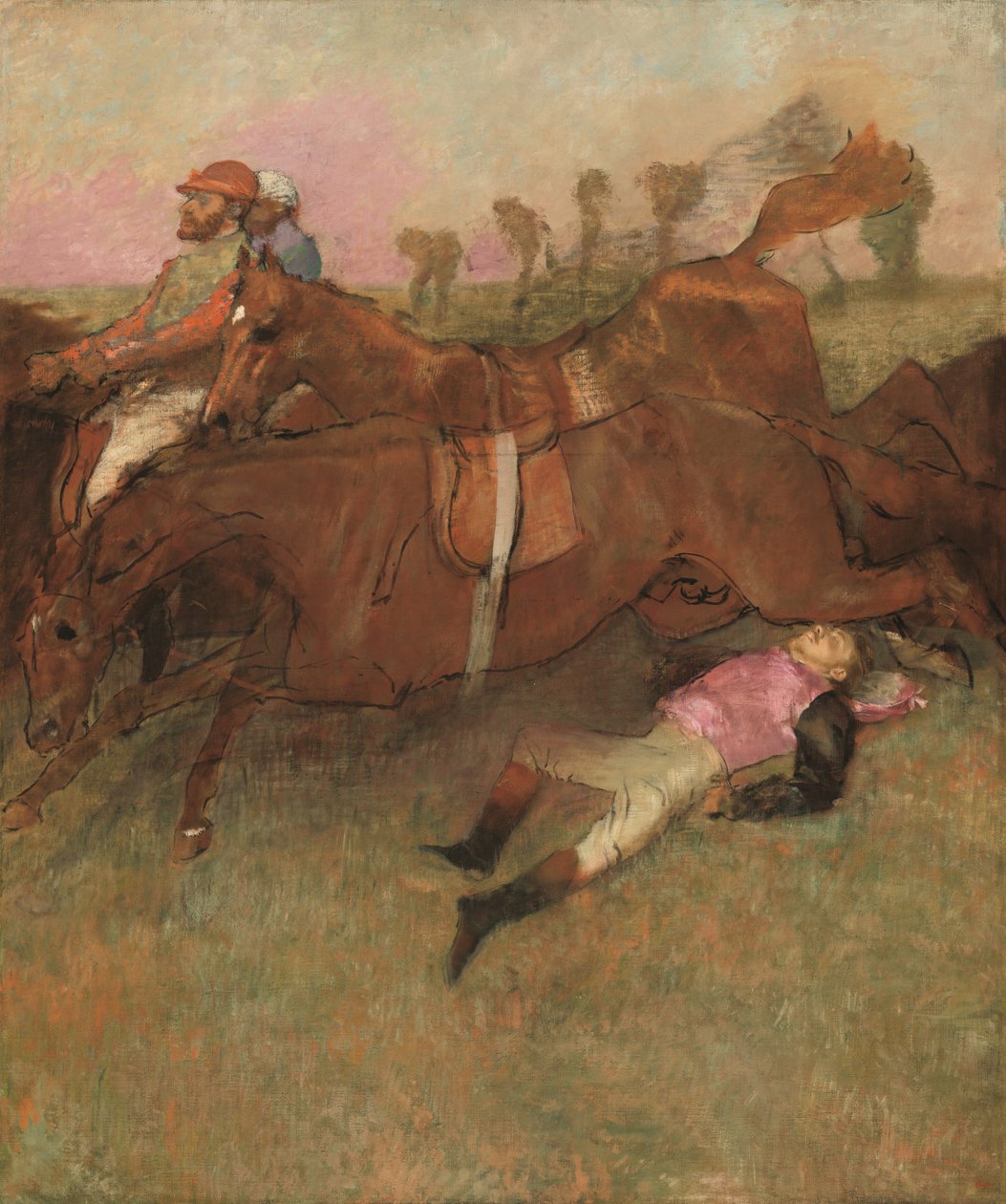 Scene fra Steeplechase: The Fallen Jockey, 1866, omarbejdet 1880-1881 og ca. 1897. af Edgar Degas