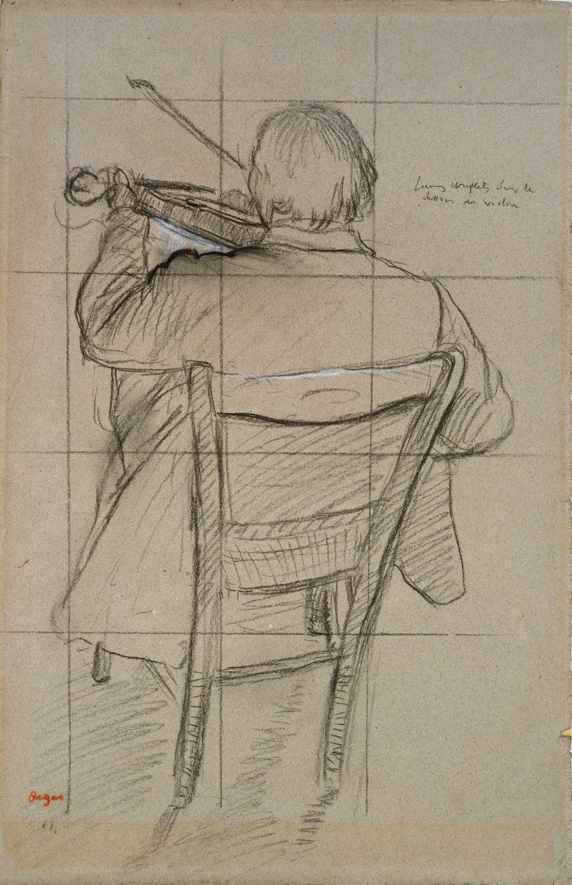 Siddende violinist set bagfra, 1875-1876 af Edgar Degas