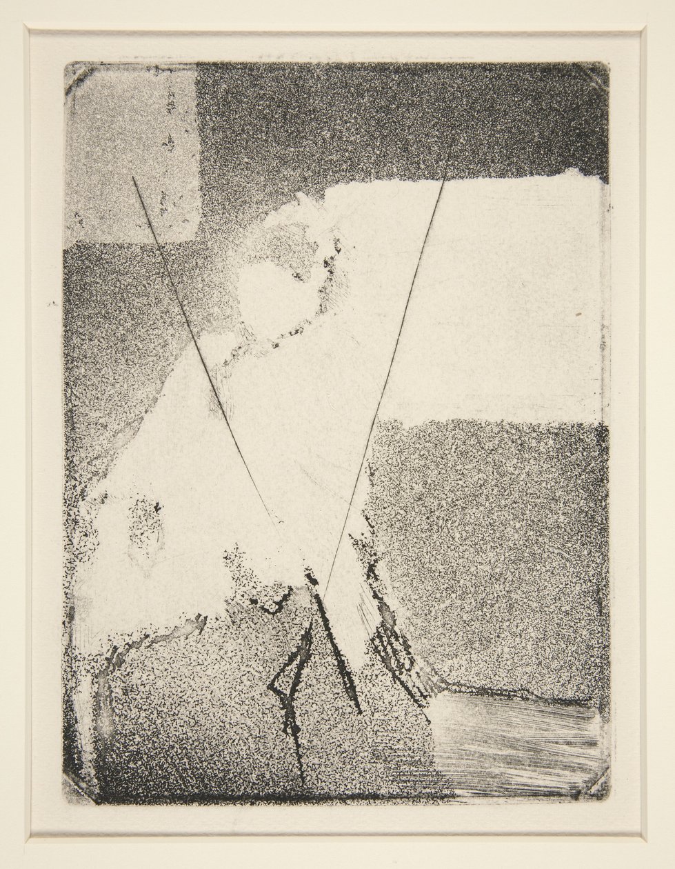 Siddende kvinde i motorhjelm og sjal, ca. 1879 (ætsning og akvatinte) af Edgar Degas