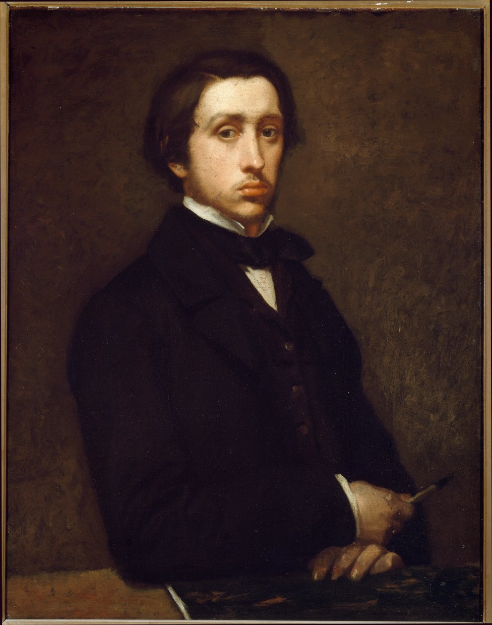 Selvportræt eller Degas med kulholder (olie på papir monteret på lærred af Edgar Degas