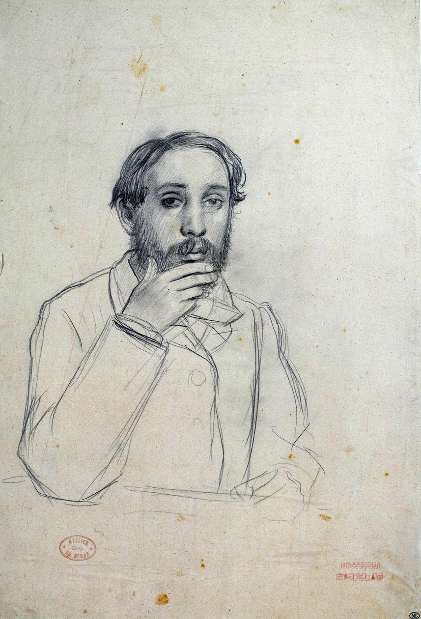 Selvportrættegning af Edgar Degas (1834-1917) 1800-tallet søn. 0,36x0,24 m Paris, Musée du Louvre af Edgar Degas
