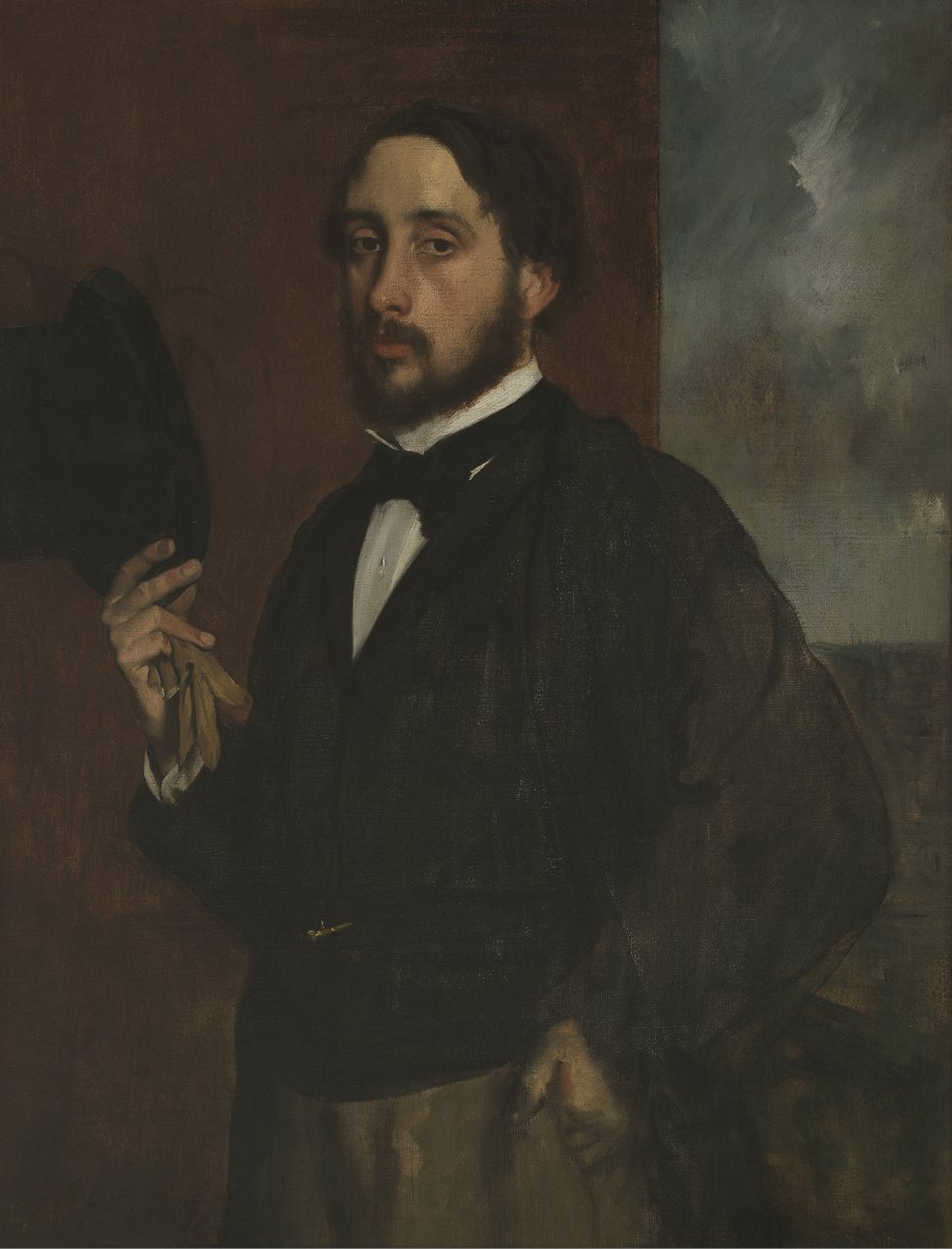 Selvportræt med hævet hat, ca 1863 af Edgar Degas