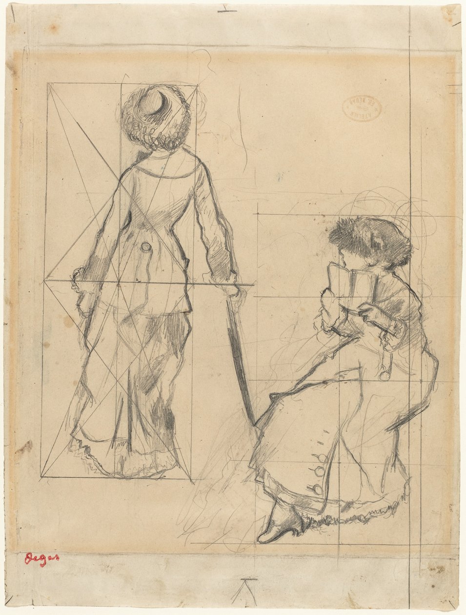 Studie for Mary Cassatt ved Louvre [recto], ca. 1879. af Edgar Degas