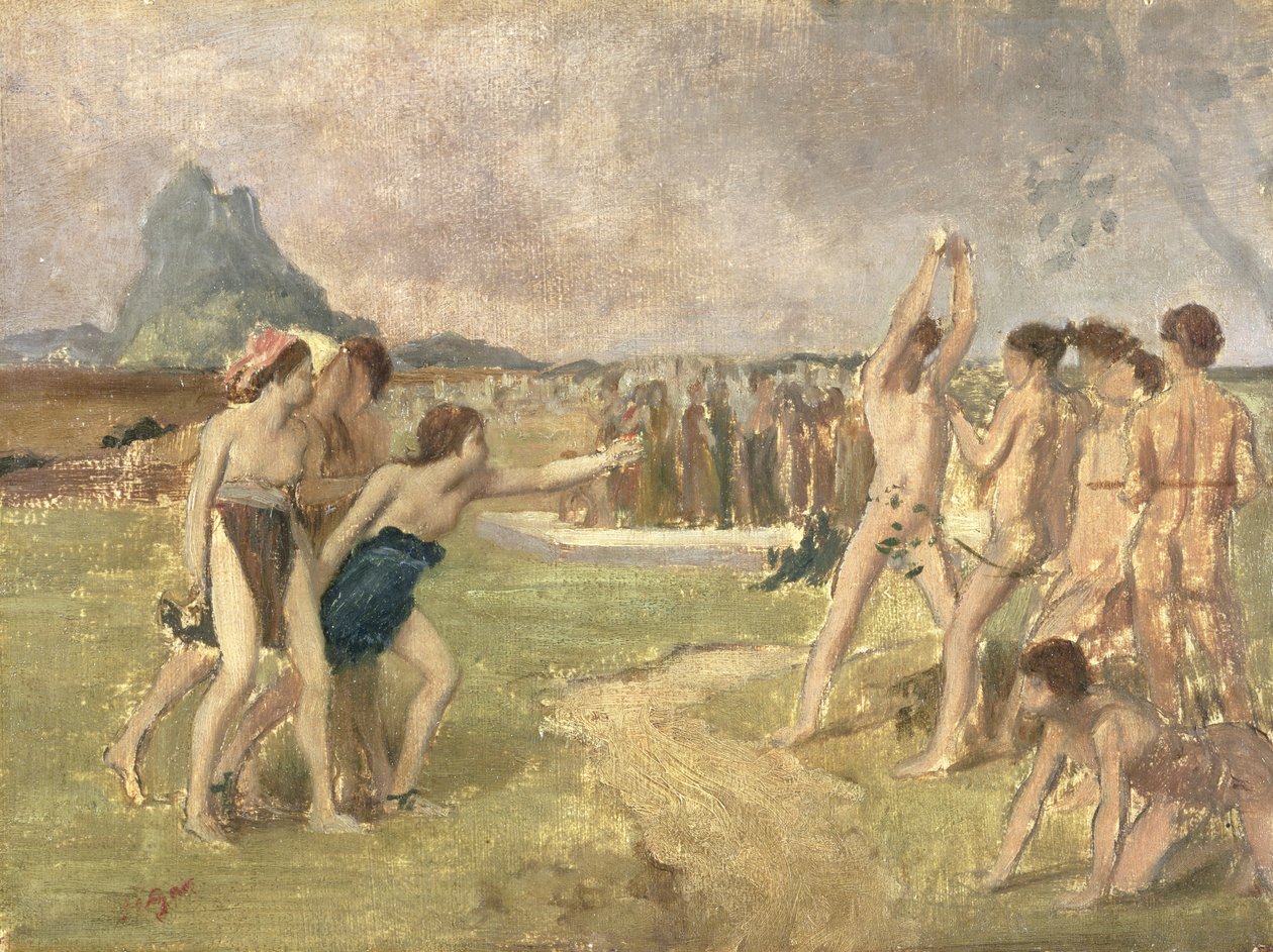 Studie til The Young Spartans Exercising, ca. 1860-61 (olie på papir monteret på panel) (se 3354) af Edgar Degas
