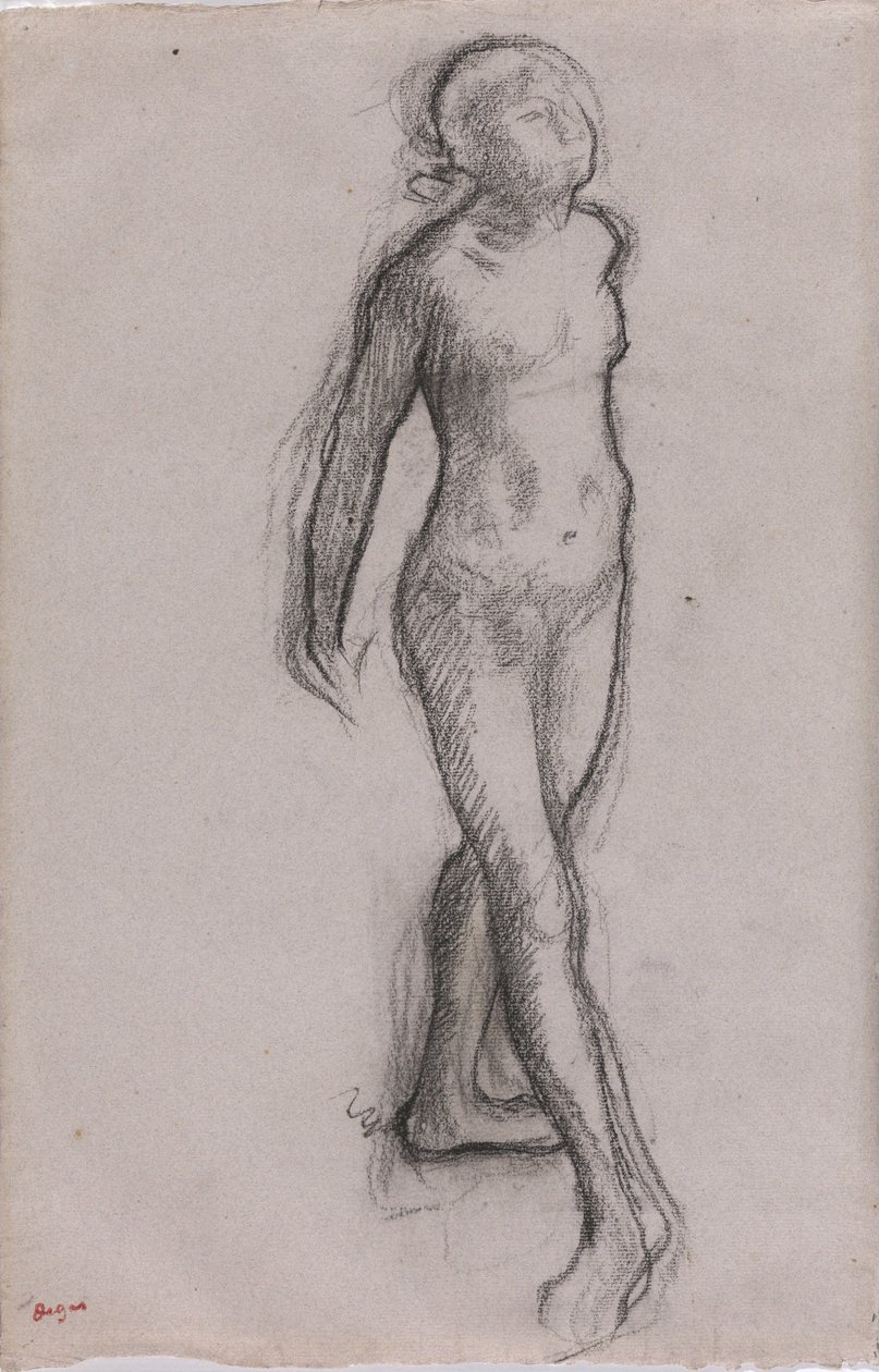Studie af en nøgendanser, ca. 1878-79 (kul og sort tusch på papir) af Edgar Degas