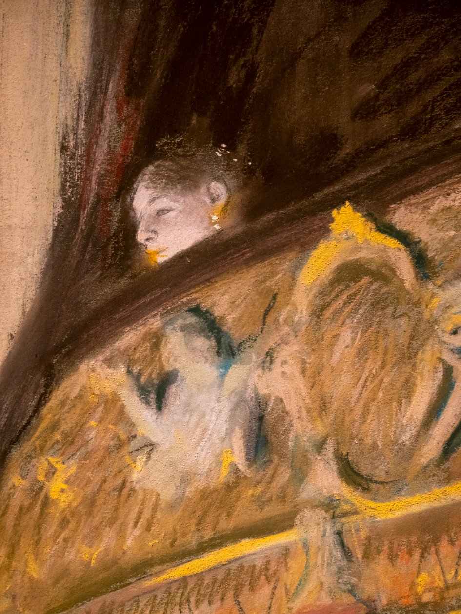 Undersøgelse af en loge ved teatret (detalje). 1880. Pastel og olie på papmaroufle på lærred. af Edgar Degas