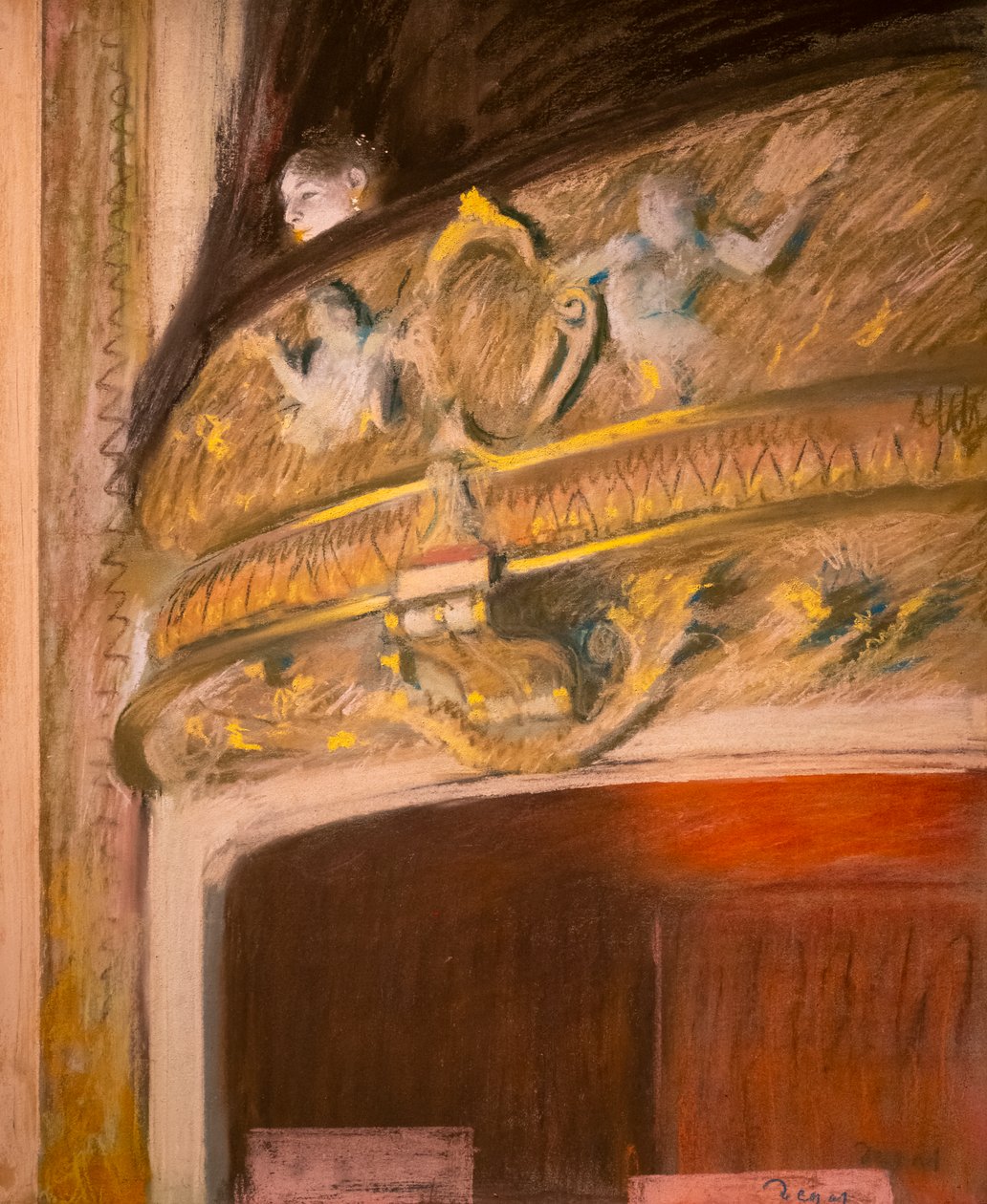 Studie af en loge på teatret. 1880. Pastel og olie på papmaroufle på lærred. af Edgar Degas