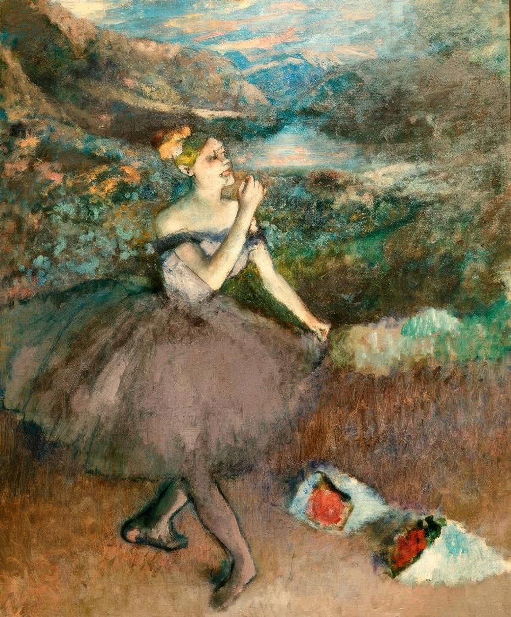 Danser med blomsterbuketter af Edgar Degas