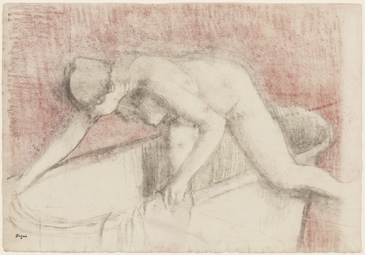 Badet (kridt- og pasteltegning) af Edgar Degas
