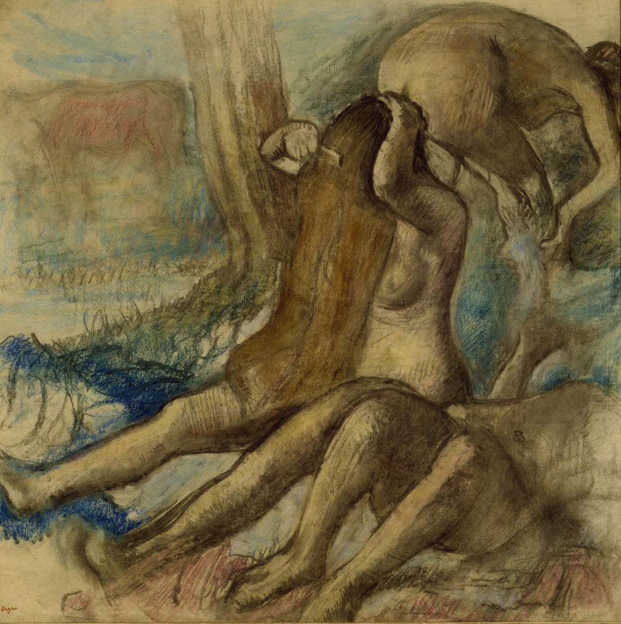 The Baders, ca. 1890-1895 (pastel og kul på kalkerpapir) af Edgar Degas