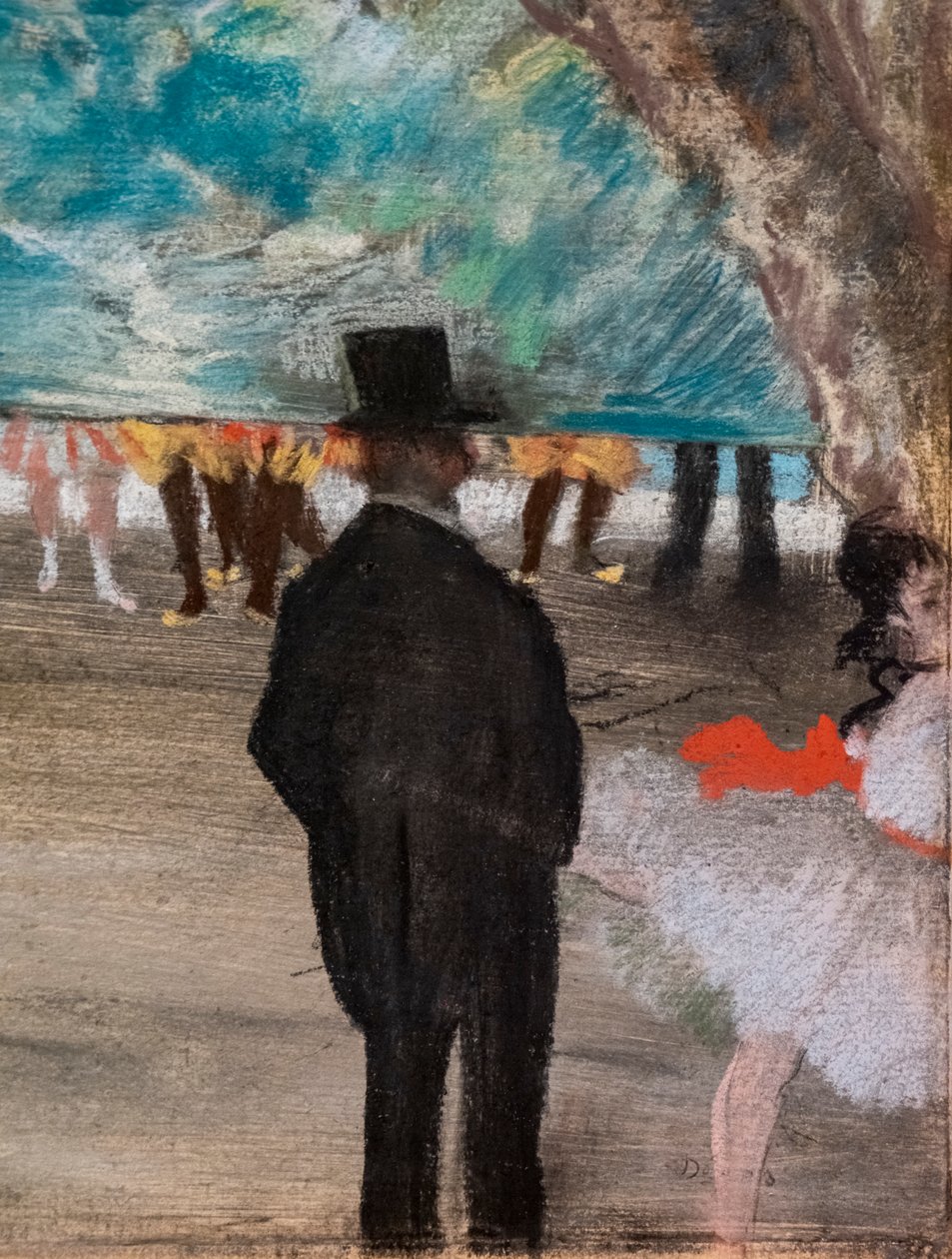 Gardinet (detalje). Omkring 1881. Pastel på kul og monotypi, monteret på pap. af Edgar Degas