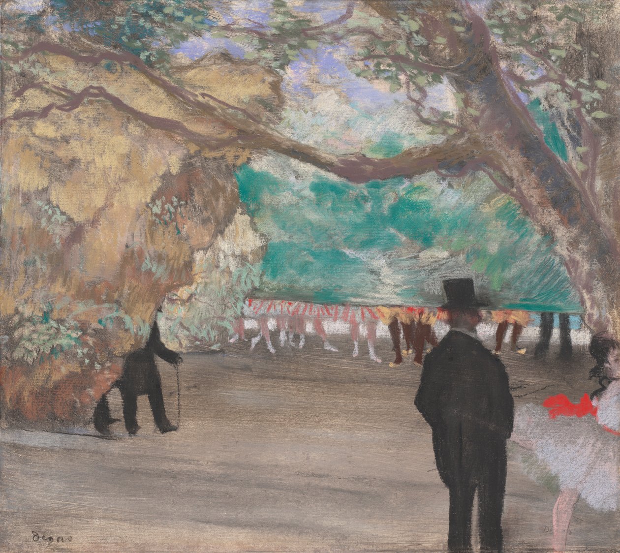 The Curtain, ca. 1880 (pastel over trækul på lagt papir monteret om bord) af Edgar Degas
